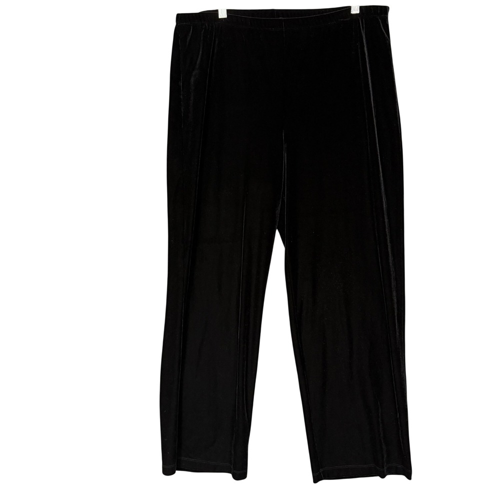 Chicos Velvet Pants 3 Womens 16 Black Wide Leg Elastic Waist Stretch Holiday